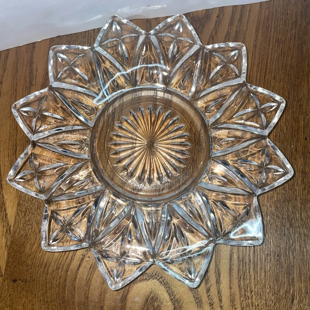 1960s Vintage Clear Federal Glass Petal Cross Plate and Round Coupe‎ Bowl